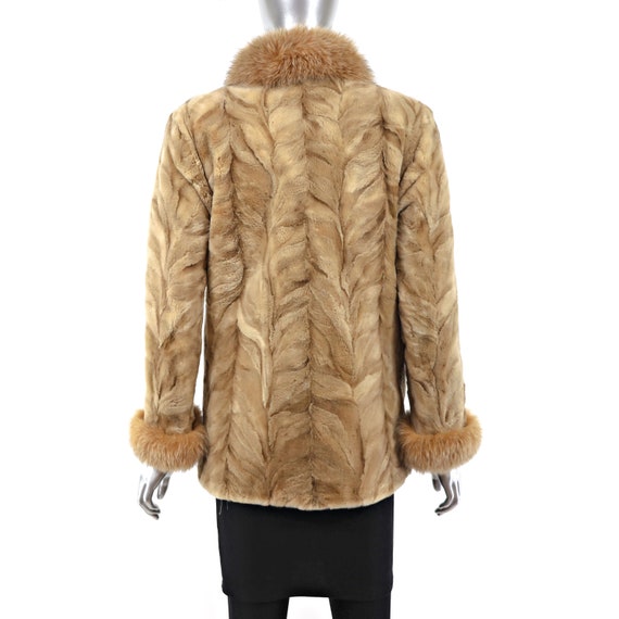 Pastel Section Sheared Mink Jacket with Fox Trim-… - image 4