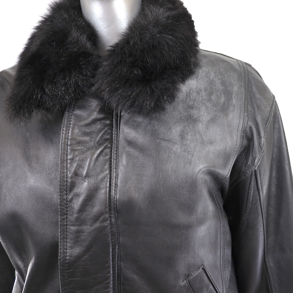 Leather Bomber Jacket with Removable Opossum Lini… - image 10