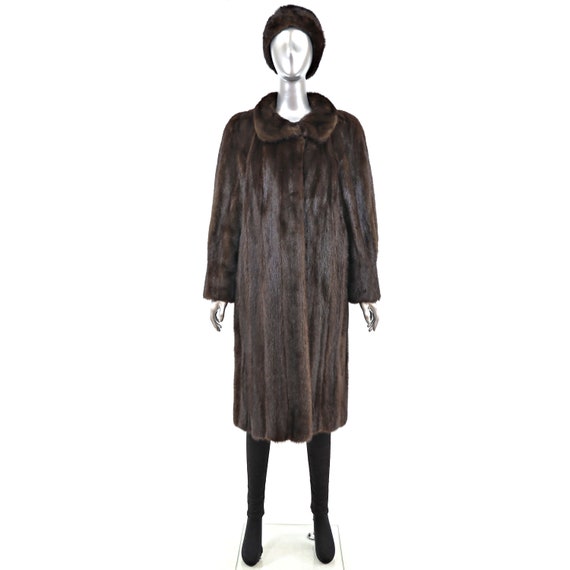 Mahogany Mink Coat with Matching Hat- Size L - image 3