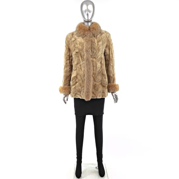 Pastel Section Sheared Mink Jacket with Fox Trim-… - image 3