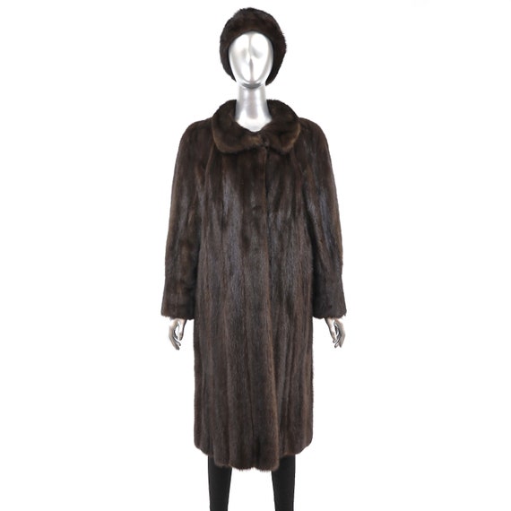 Mahogany Mink Coat with Matching Hat- Size L - image 1