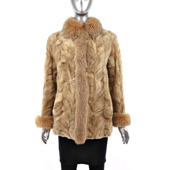 Pastel Section Sheared Mink Jacket with Fox Trim-… - image 1