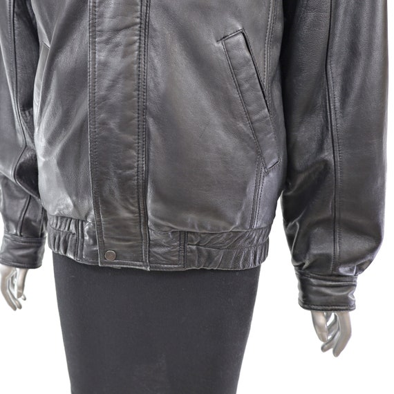 Leather Bomber Jacket with Removable Opossum Lini… - image 7