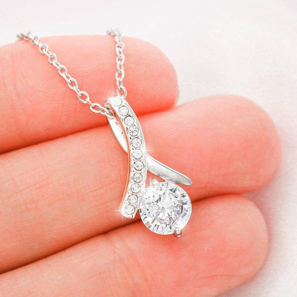 to Military Mom Gift from Daughter or Son, Love Knot Pendant Necklace for Mother's Day, Birthday or Christmas, Deployed Mom 14K White Gold Finish /