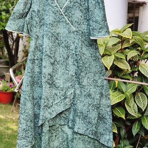 Moss green printed mock style angarakha dress