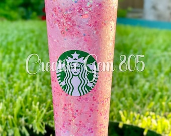 Starbucks Pink Drink, Pink Starbucks cup, Starbucks Pink Drink Snow Globe tumbler, Snow-Globe cup, Glitter cup,Pinkity Drinkity Strawberries