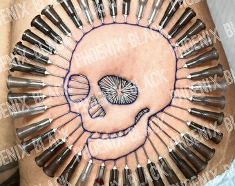 Skull - Advanced Artistic Piercing - Needle Play Design / Stencil
