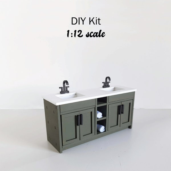 1:12 scale - Shaker Double Bathroom Vanity  - DIY Kit - Dollhouse Miniature