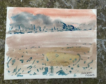 Ernest Fedarb Midcentury Abstract Art Watercolour Painting | Signed Original Abstract Expressionism Painting | Landscape Midcentury Artwork