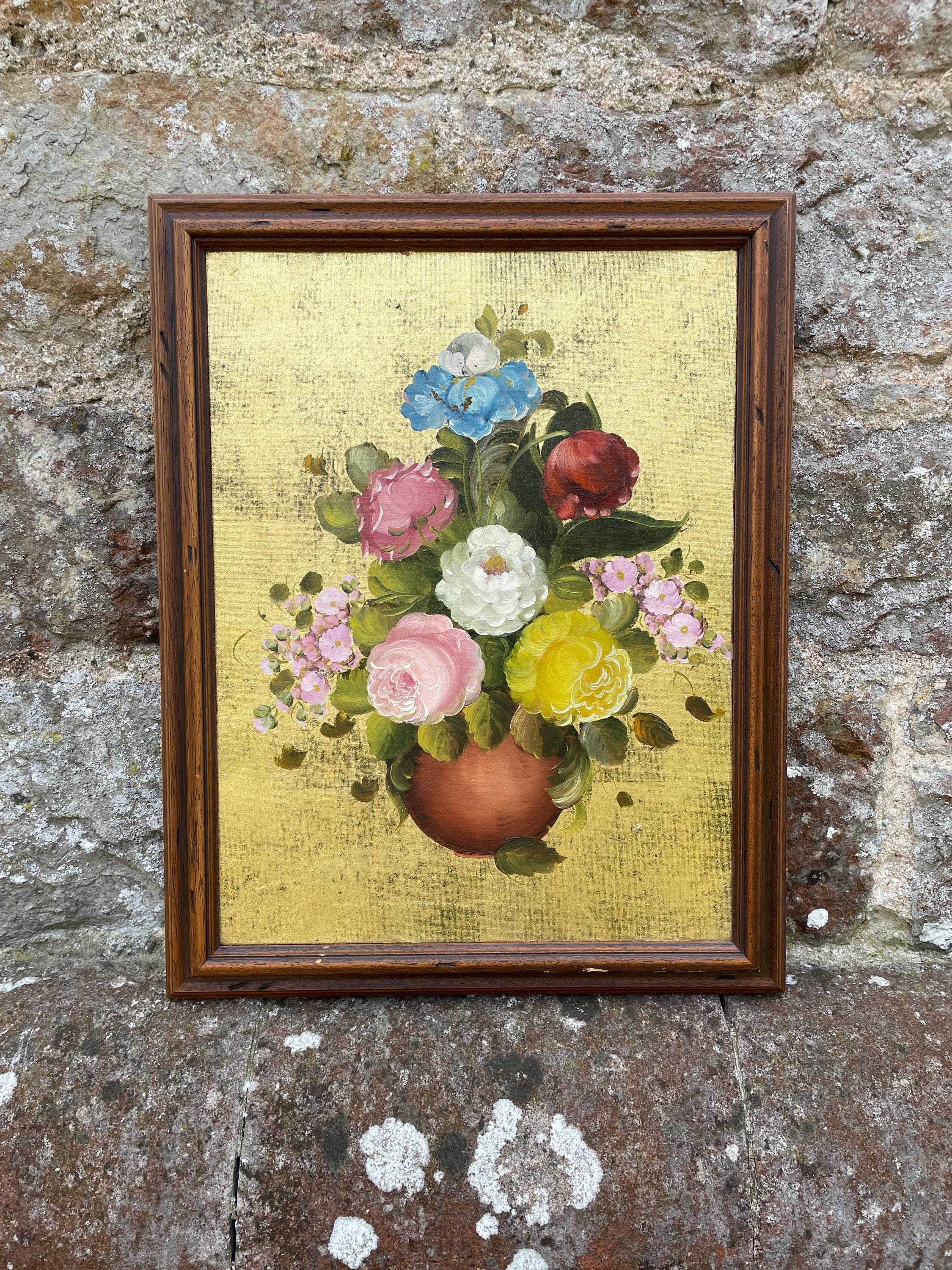 Golden Blossoms by R Rosini | Original Oil Painting | Signed