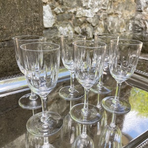 Antyczne kryształowe szklanki | Zestaw 6 zabytkowych kryształowych szklanek do sherry | Grawerowane zabytkowe kieliszki do sherry