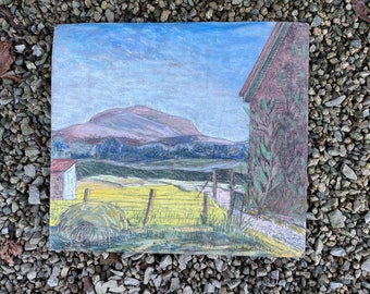 Œuvre originale de Slemish Mountain | Œuvres d’art pastel | Art original pastel signé à vendre | Art irlandais | Art du milieu du siècle | Signé JA Conlan