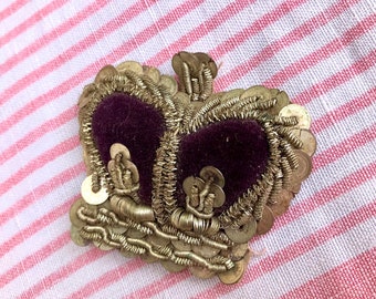 Victoriaans fluweel en paillettenkroonembleem / religieuze / ceremoniële badge