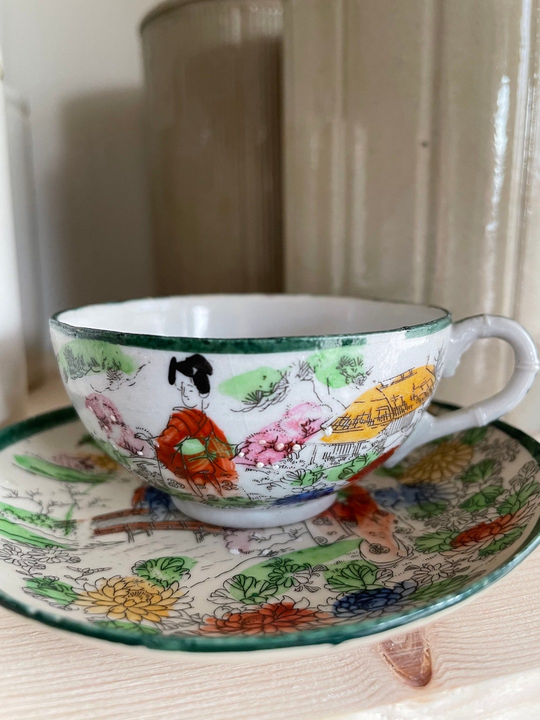 Antique Japanese Hand Painted Tea-cup and Saucer - Etsy