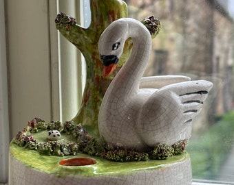 Staffordshire Swan Spill Holder Vase | Swan Spill Vase | Pretty Mantel Vase | Antique Staffordshire Pottery Figurine | Vintage Ceramics