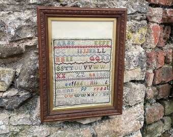 Antique Alphabet French Sampler | Colourful Antique Cross stitch Sampler | Vintage Needlework Sampler | Child's Alphabet Wall Art | Antiques