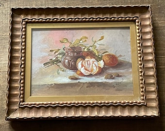 Still Life Vintage Oil Painting Signed G Hothersall | Antique Oil Painting | Oranges Still Life Painting | Oranges Oil Painting Vintage Art