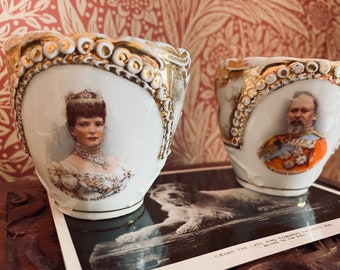 Commemorative King Edward VII & Queen Alexandra of Denmark Cups | Antique Royal Family Memorabilia | Vintage Royal Family Coronation Cups