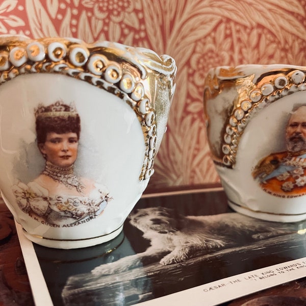 Commemorative King Edward VII & Queen Alexandra of Denmark Cups | Antique Royal Family Memorabilia | Vintage Royal Family Coronation Cups