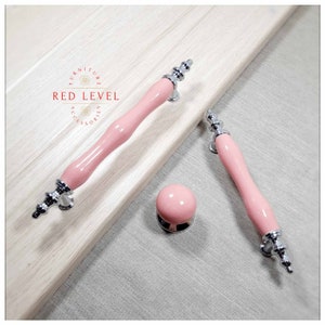 Pink Porcelain Furniture Handles / Ceramic Kitchen Cabinet Pulls / Cupboard Drawer Knobs / Pink Dresser Pulls / Furniture Hardware