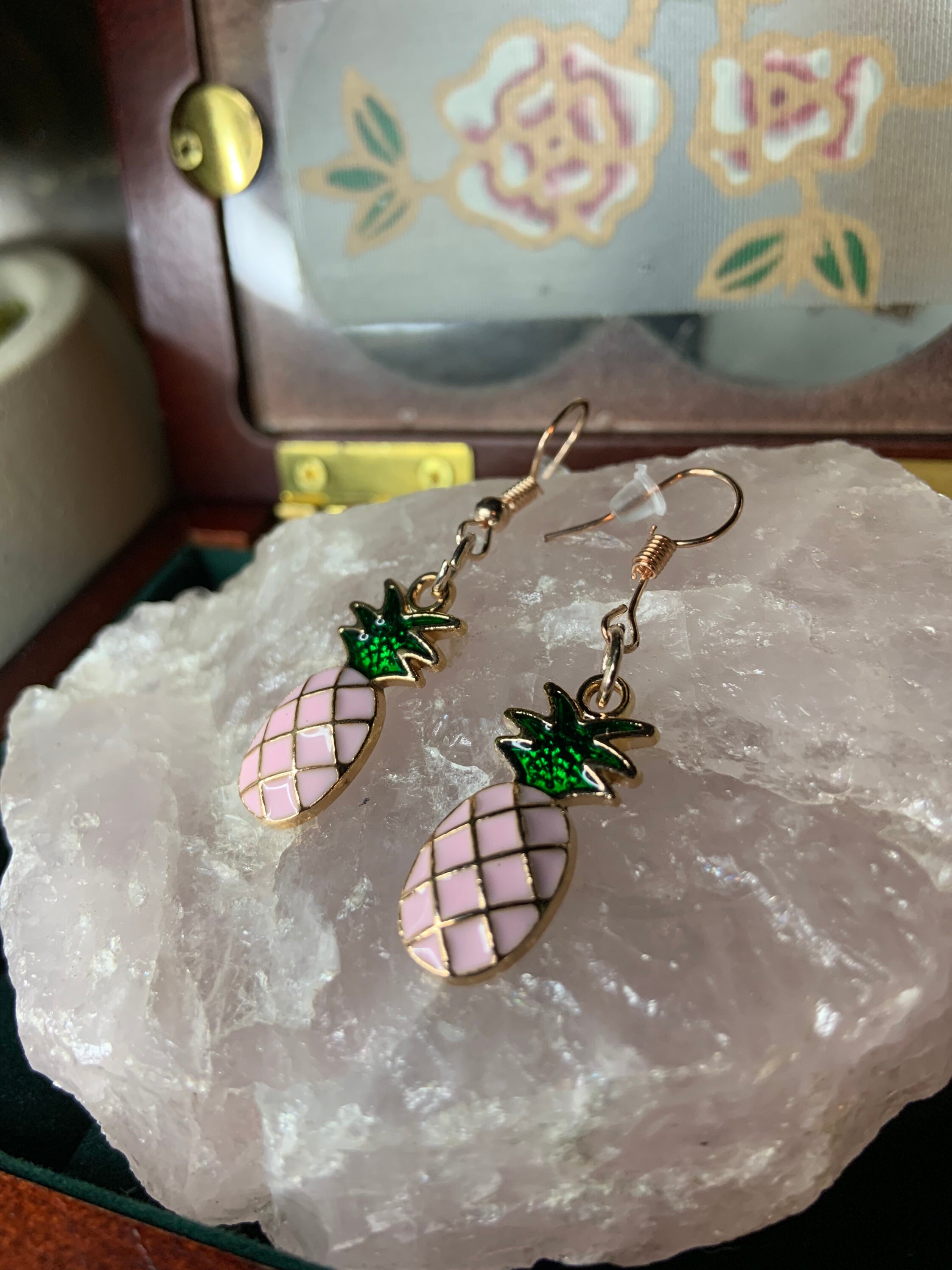 Pink cute pineapple dangle earrings Etsy