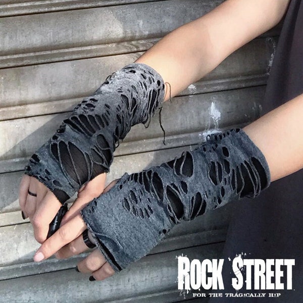 Distressed Fingerless Gothic Wasteland Gloves - Handwarmers - Post Apocalyptic Mummy Goth Punk Rock Bandage Arm Cover Sleeves Unisex