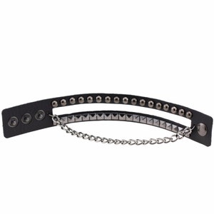 Black Leather Rock Bracelet Studded With Chain Adjustable | Etsy