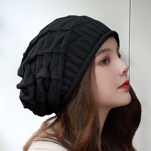 Gothic Slouchy Beanie Hat - Black Unisex Baggy Oversize Gothic Punk Hippie Winter Hat Mens Womens Ski Knitwear