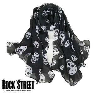 Chiffon Schädel Druck Schal Schwarz und weiß / Gothic Halloween Schal Geschenke für Frauen und Männer / Schal Wrap große Cover Up / Geschenke für Gothics