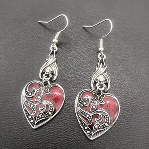 Gothic Victorian Valentine Heart Dangle Earrings Pair Red - Etsy