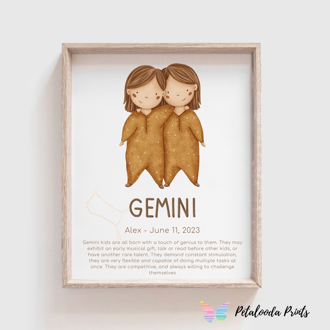 Personalised Nursery Wall Art - Kids Zodiac Print- Gemini Constellation ...