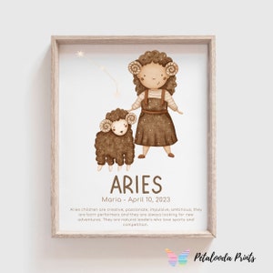 Personalised Nursery Wall Art - Kids Zodiac Print- Star Sign Zodiac Print - Kids horoscope Wall Art- Aries Girl Print