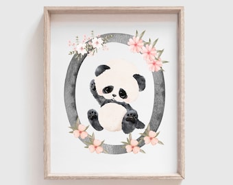 Lámina de panda para habitación de niña: Arte mural de animales (descarga digital)