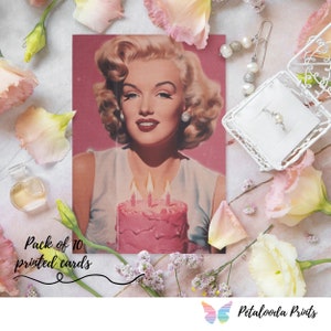1 pacote de 10 cartões postais de aniversário frente e verso com envelopes brancos esbranquiçados mais grossos - Cartão de aniversário vintage - Feliz aniversário de Merilyn Monroe