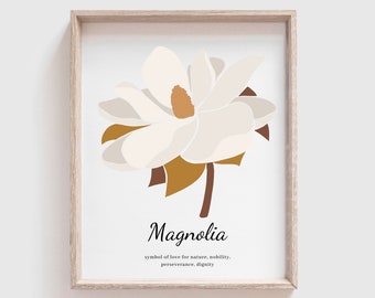 Art mural abstrait - Magnolia symbole d'amour pour la nature, noblesse, persévérance, dignité
