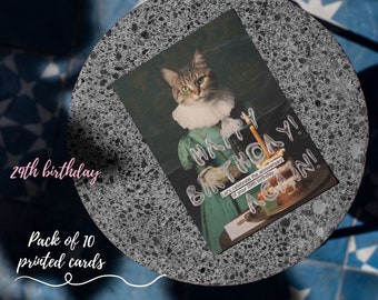 Lady Cat Geburtstag Postkarten: Vintage Style, 10er Pack