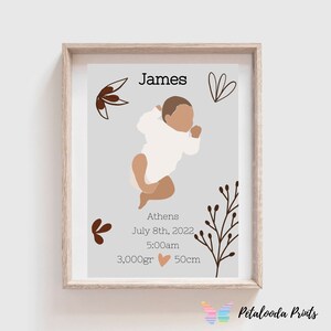 Geburtsdetails, Baby-Kinderzimmer-Wandkunst, abstrakter Druck, natürliche Farbe Kinderzimmerdruck