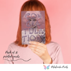 1 pakje van 10 dubbelzijdige felicitatiekaarten met premium dikkere gebroken witte enveloppen - Vintage kaart roze haar dame met kat
