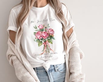June Birth Flower T-Shirt: Rose Graphic Tee, Women's Cotton Shirt