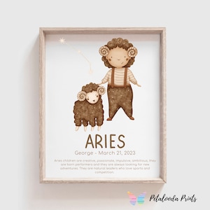 Personalised Nursery Wall Art - Kids Zodiac Print- Star Sign Zodiac Print - Kids horoscope Wall Art- Aries Boy Print