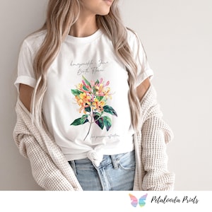 June Birth flower T-Shirt - 100% Cotton T-Shirt Birth flower - Honeysuckle June Birth flower White Women&#39;s T-Shirt