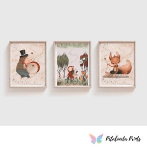Nursery Wall Art - Music Theme nursery wall art - Woodland Theme nursery wall art - set of 3 prints
