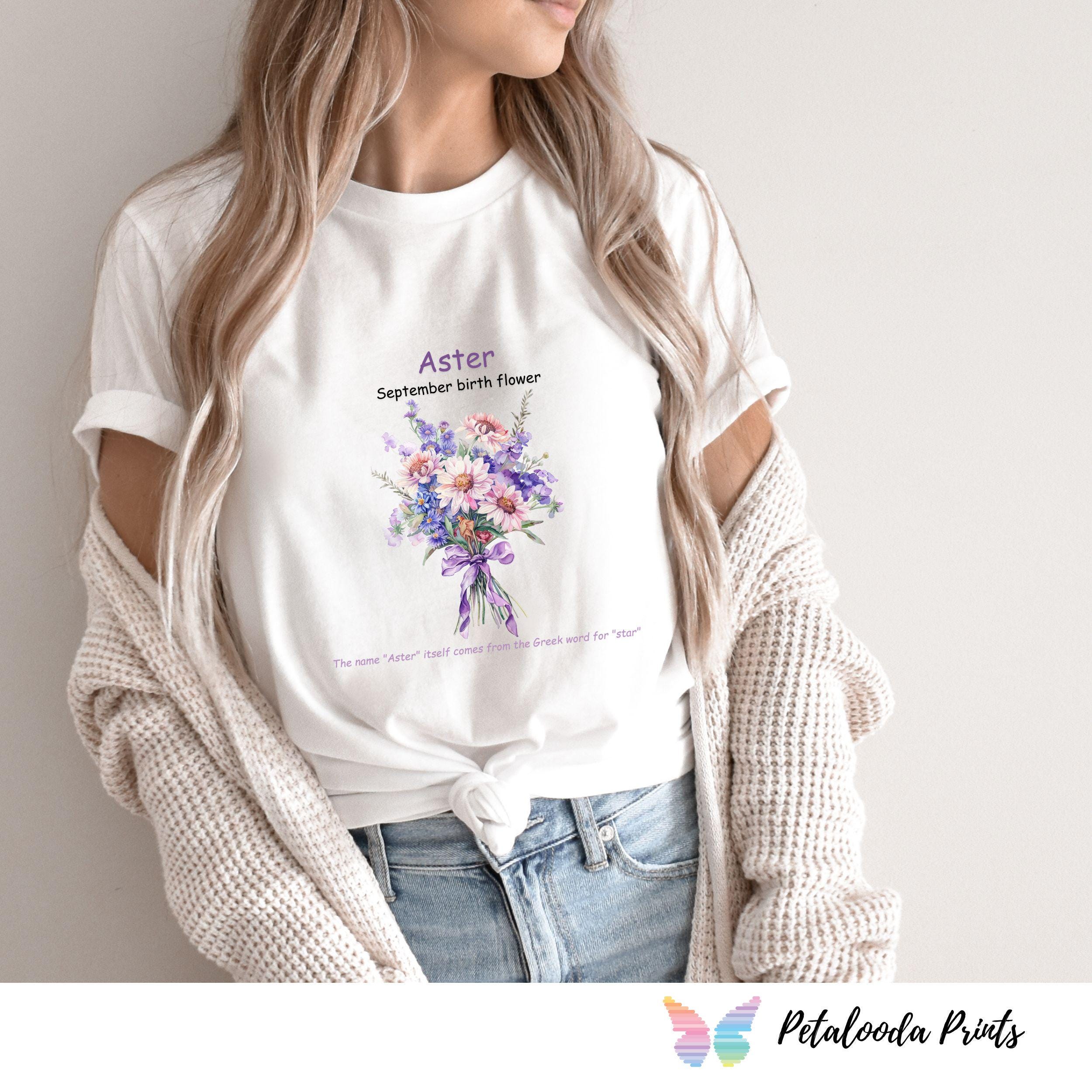 Walter様♡ September Birth Flower T-shirt: Aster Bouquet, 100% Cotton Wts320d