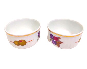 2 Vintage Royal Worcester Evesham Gold Ramekin Dishes Porcelain Berry Olive 60s