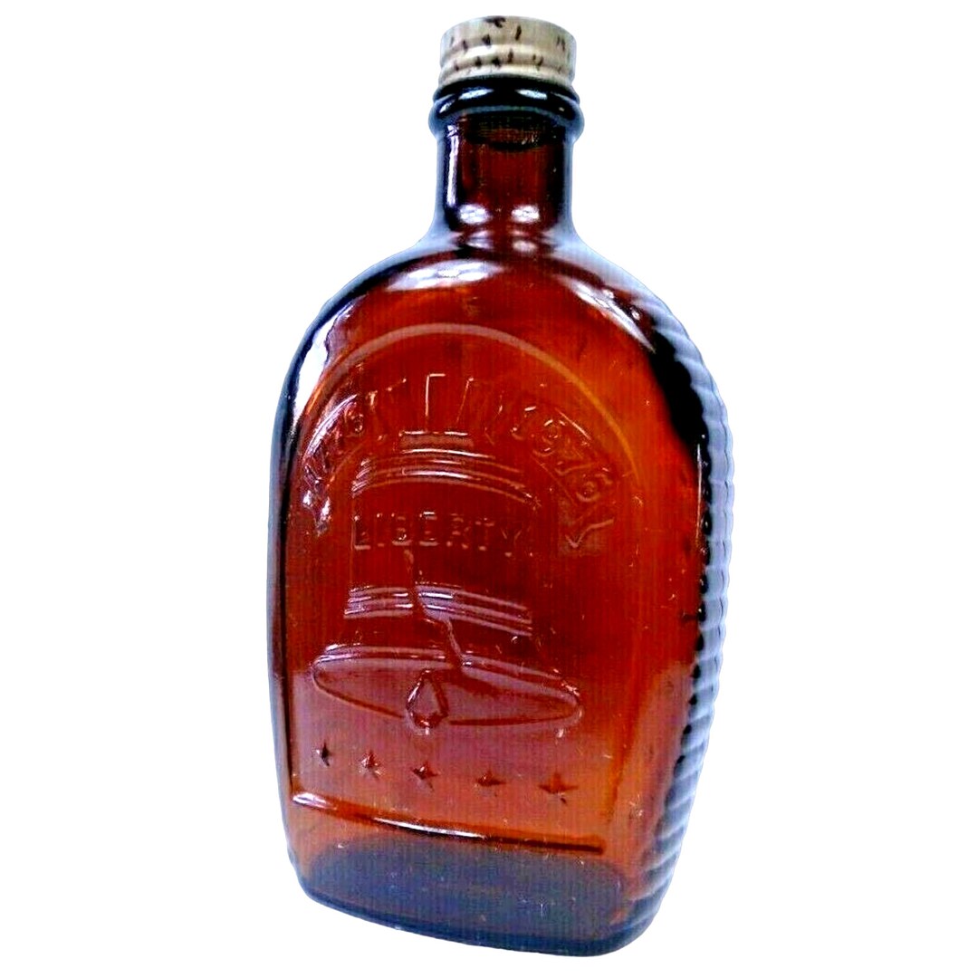 Vintage Log Cabin Syrup Bottle 1776 Liberty Bell Amber Glass W Etsy