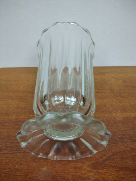 Old Vintage Large Mouth Clear Pressed Glass 8" Flower Vase Paneled Ribbed Mantel 