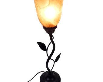 Leaf Vine Table Accent Lamp Metal Leaf Base Marbled Glass Amber Shade 20" w Bulb