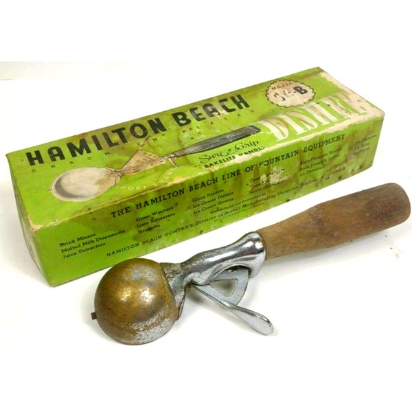 Vintage Hamilton Beach Ice Cream Scoop Disher Model 60-B Wood Handle In Box