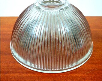 VTG Large Ribbed Holophane Light Shade Swag Pendant Heavy 12" Wide Green Tint Flush Top Mount