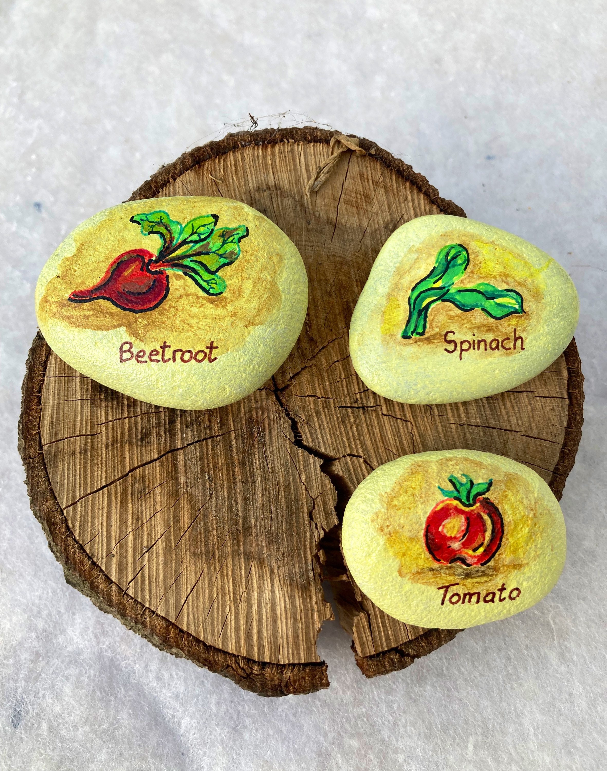 Vegetable marker painted pebbles Etsy